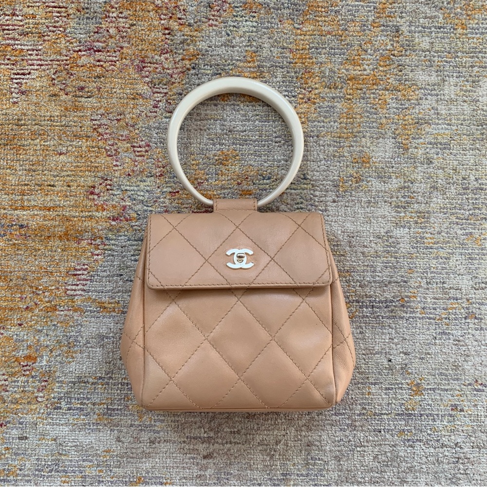 Chanel tan iridescent mini leather lucite ring handle bag
